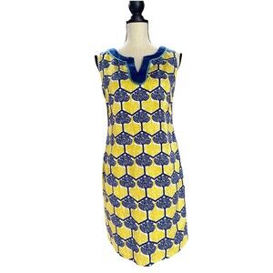 Jade Melody Tam Sleeveless Geometric Hexagon Shift Dress Blue Yellow Size Small